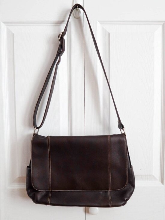 Le Donne Handbags - Le Donne Leather Collection Flap Over Crossbody Messenger Bag Dark Brown
